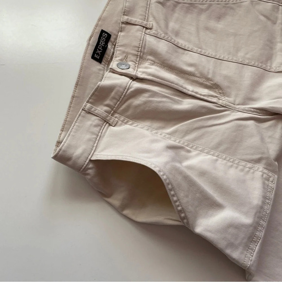 EXPRESS High Waisted Stretch Straight Cropped Cinched Hem Utility Pant in Beige - Picture 6 of 13